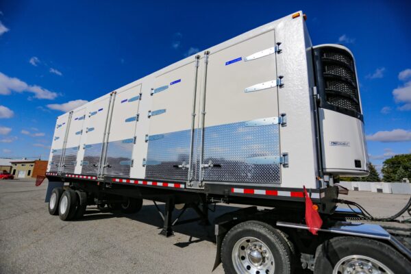 Refrigerated trailer outside on wheels