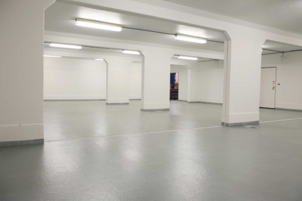 Inside of a white warehouse