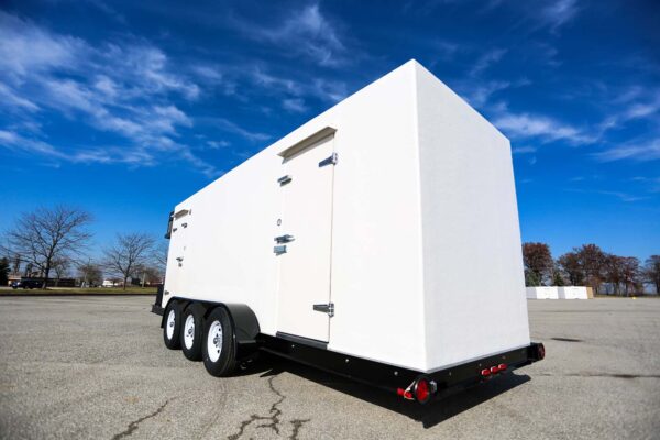 Refrigerated trailer with blue skies in the background