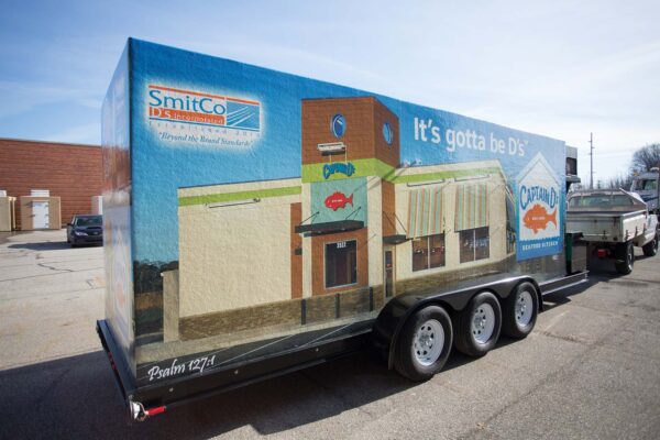 Captain D's themed refrigerated trailer outside